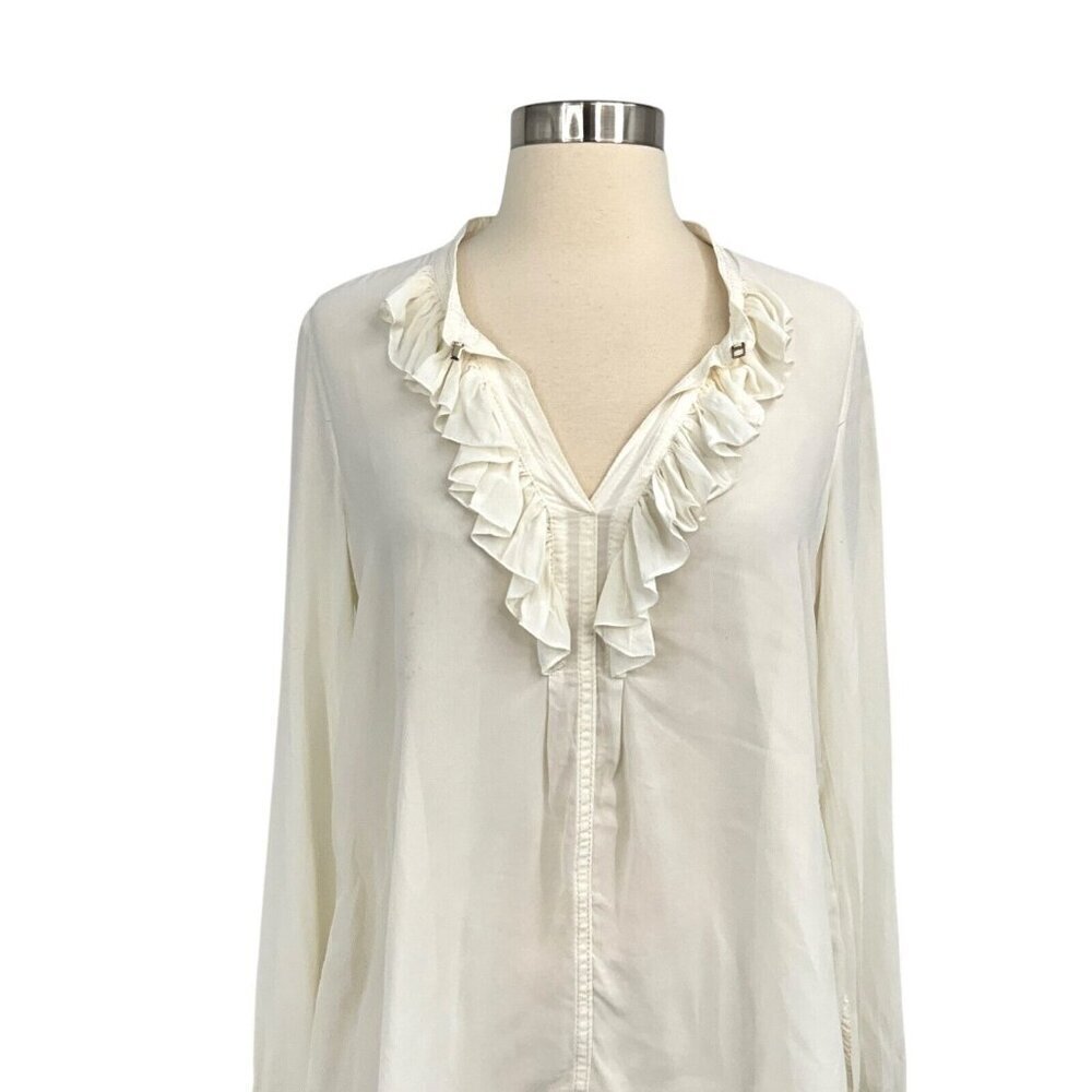 Beate Heymann Blouse Top Size 6 Off White Ruffle Long Sleeve Polyester - Picture 10 of 13